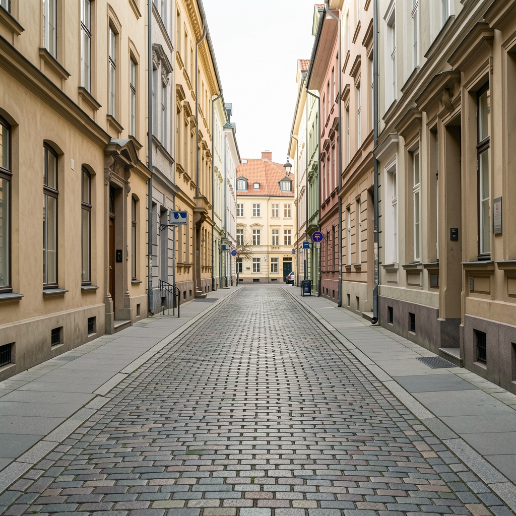 Lugn stockholmsgata med stenlagd trottoar och historiska fasader under ett mjukt dagsljus – en neutral stadsbild som representerar en etablerad och stabil redaktionell närvaro